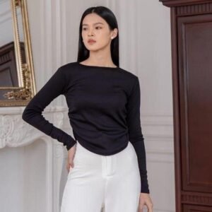 AIJO | (NEW COLL) Amoura Rib Longsleeve - Atasan Lengan Panjang Rib Serut Wanita oneck top Nyaman Polos Lembut Basic Baju