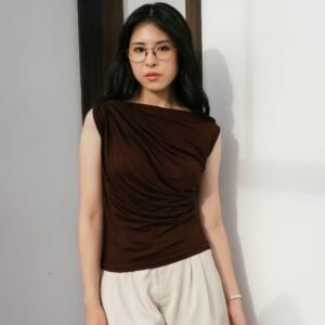 AIJO| Irene Top - Atasan Wanita Spandex Kerut - Atasan Wanita Korean Style - Mahogany