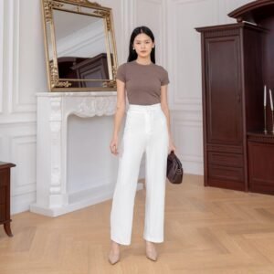 AIJO | (NEW COLL) Louise Knit Long Pants - Celana Panjang Wanita Santai Kekinian Nyaman Rib Stretch Casual Kerja Kantor Slimfit Formal Lembut Hitam Basic Samping Ring