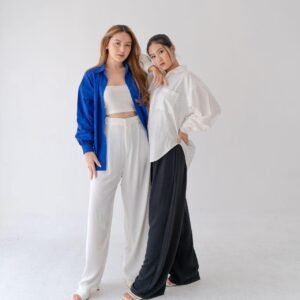 AIJO -( READY )Twins Shirt - Kemeja Lengan Panjang Elegan -Baju Lebaran Aesthetic Korea - Cuci Gudang Ramadhan Sale Linen Wanita Baju Atasan Katun Oversize Casual Basic Hitam Formal